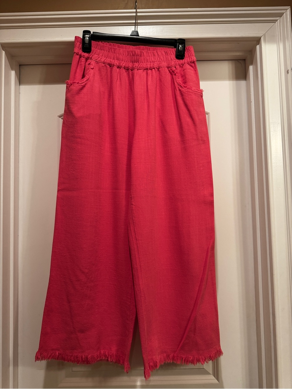 Umgee Fuchsia Wide-Leg Fringe Hem Pants - Picture 2 of 5